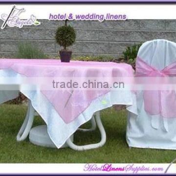 light pink organza table overlays for special events, weddings, parties, wedding table overlays