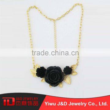 Fashion Gold Chain Black Rose Pendant Necklace Flower Necklace