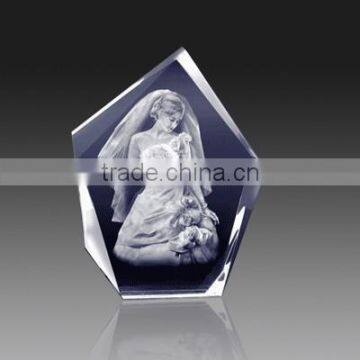 Clear 3D k9 glass bride pattern crystal glass block