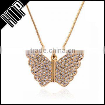 Best selling fashion zinc alloy gold plated rhinestone cute butterfly pendant