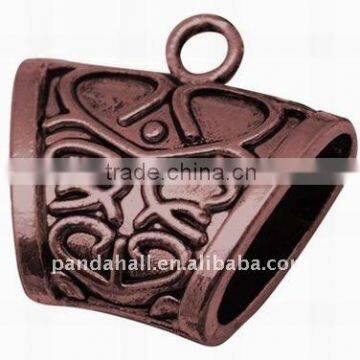 Tibetan Style Dangle Bail Beads, Lead Free and Nickel Free, Tube, Red Copper Color, 37x40x15mm, hole: 6mm(TIBEP-12800-R-FF)