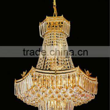 Golden latern-shaped chandelier, big crystal chandelier lighting