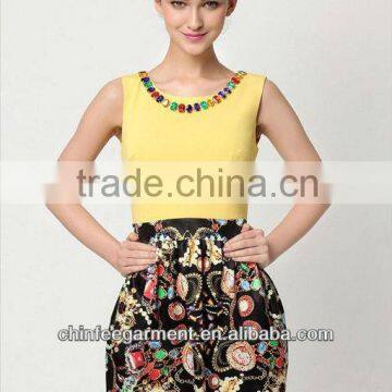 Fashion Woman Sleeveless Printed Contrast Colors Dress