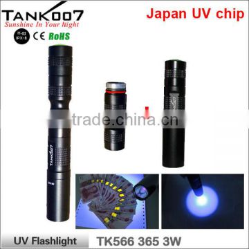 high quality UV torch with 3w 365nm Japan UV chip TANK007 TK566