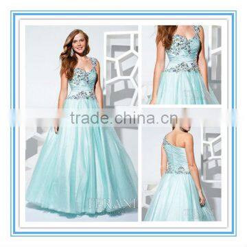 New Hot Sale One Shoulder Sweetheart Neckline with Crystal Green Evening Dress (EVTE-1008)