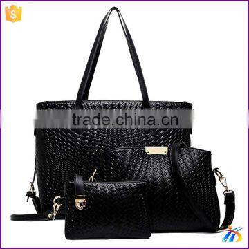 High quality pvc material woven black leather set handbag murah