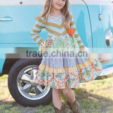 New arrival girl dress flower pattern plus size clothing flower stripe fall spring maxi dress