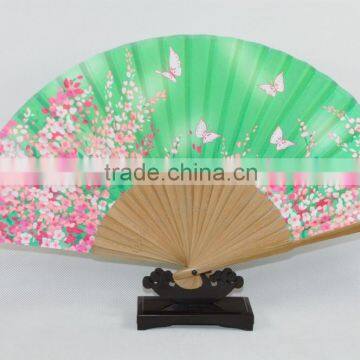 green Japanese style folk hand fan,eco-friendly bamboo fan,wedding gift item