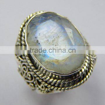 Natural faceted rainbow moonstone ring 92.5 sterling silver jewellery