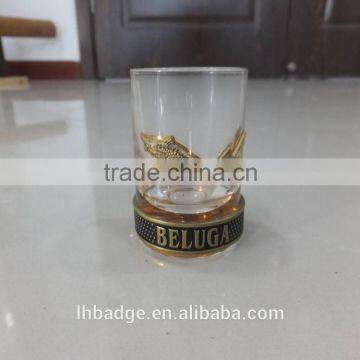 Beluga metal craft shot glass,metal fish label glass cup,metal holder cup