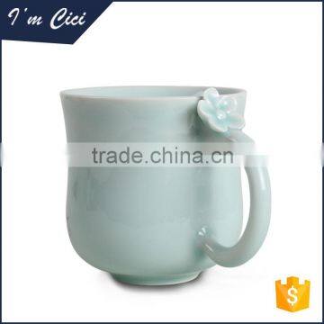 Smooth surface flower decorated ceramic coffee mug CC-C082