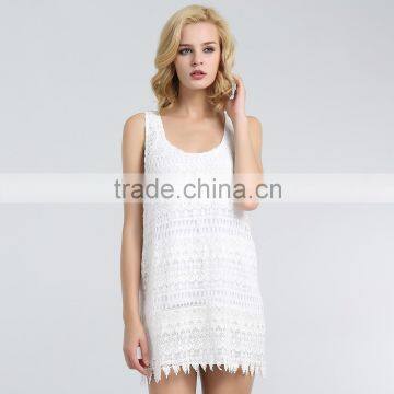 Ladies elegant 100% cotton crochet lace singlet with scalloped bottom