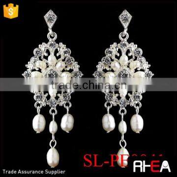 Factory Directly Bridal Pearls Earring Elegant Antique Silver Freshwater Pearl & Clear CZ Crystal Earrings