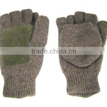 100%soft acrylic two-tone color suede patch hooded fingerless glove; flip top gloves;