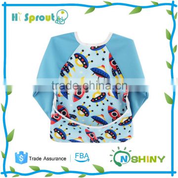 Spaceship Design Light Blue Baby Waterproof Bib with Sleeves