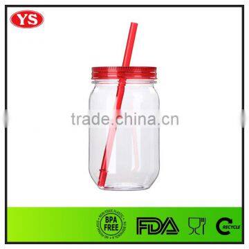 540ml single wall plastic candy jar cup with straw and lid