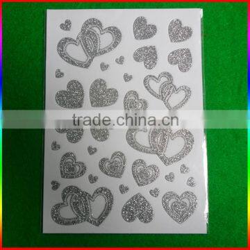 glitter powder silver heart stickers