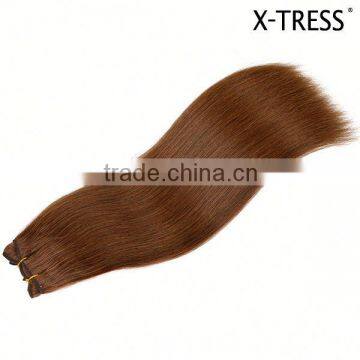 18" light chestnut 8# 105g Top selling silk straight double drawn human hair extension, russian human hair extension