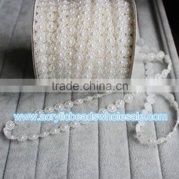 10 mm Beige Color Sunflower Plastic Flat Back Pearl Beaded Sewing Trim Chains