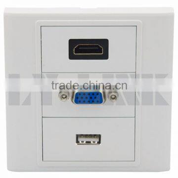 HDMI, VGA, USB wall face plate with backside female to female connector