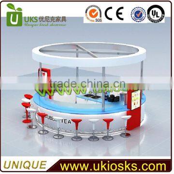 Fashionable rounded bubble tea kiosk, nice mall food kiosk for sale