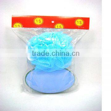 High Quality 2pcs bath set/bath sponge belt&plastic soap holder/container set