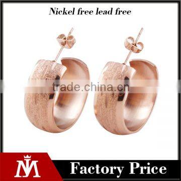 Personality Women Stainless Steel Sandblasted Rose Gold Hoop Earring Fashion Jewelry