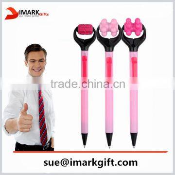 cute pink ball pen with a little massager promotional massage pen