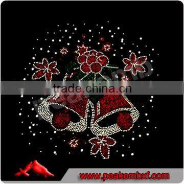 Christmas Bells Rhinestone Heat Transfers Design Wholesale PU Vinyl Heat Transfer Hot Fix Motif For Garment