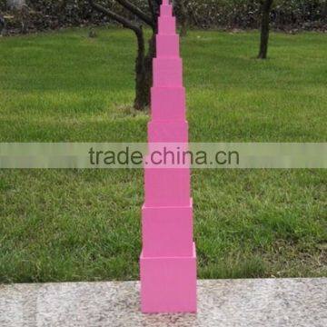 Preschool Kid Toy Wooden Montessori Pink Tower Set Made in China