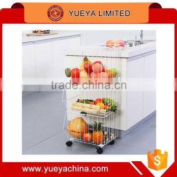 Kitchen Steel Wire Utility Cart Storage 3 Tier Shelf Rolling Wheels Basket