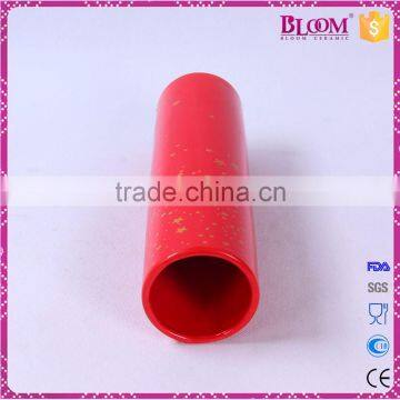 Simple Design Red Cylindrical Ceramic Tall Vase Flower photo-3