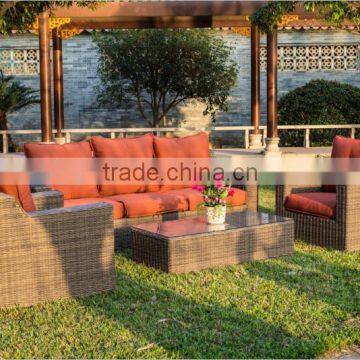 outdoor rattan garden sofa in PE polyrattan dining furniture set in GuangDong