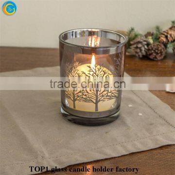 Gery Glass TeaLight with Tree Pattern