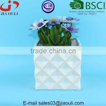 Glazed White and Wash Geometric Patterned Mini Square Ceramic Planter photo-5