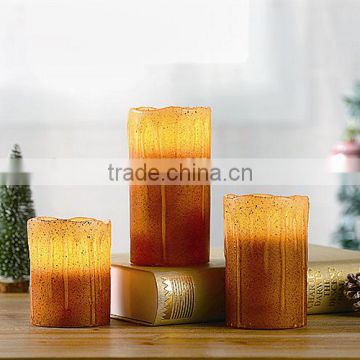 Christmas Decorative Glittering LED Candles Melting Edged Wax Pillar Candles With Dripping Effect