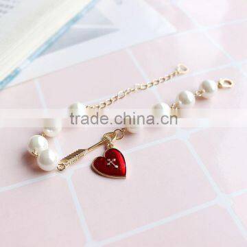 Cupid Arrow Love Bracelet Gold Arrow Red Enamel Cross Heart Charms Pearl Bead Link Bracelet photo-5