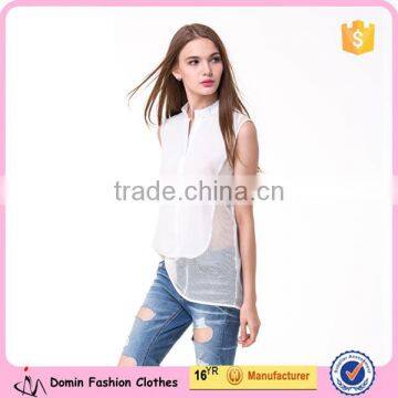 2017 New Fashion Design Sleeveless Front Button Women Shirt Blouse