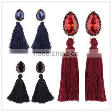 Bohemian jewelry big crystal gems with tassel drop earrings for women