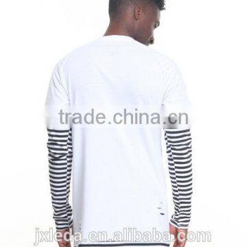 Crew Neck Tees Sleeve Color Block Stripe Layer Men's Longline t Shirt photo-6