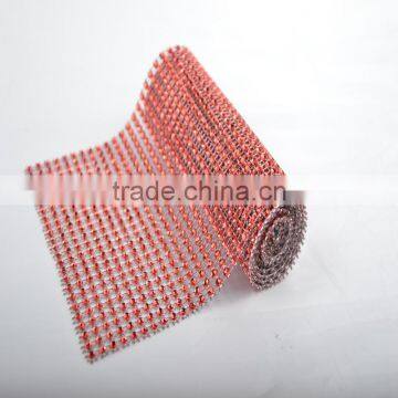 10Yard MOQ Hot Pink 24 Rows Plastic Rhinestone Mesh For Wedding photo-4
