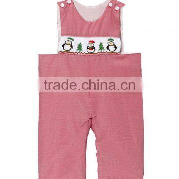 Baby Boys Red Gingham Smocked Penguins Longall