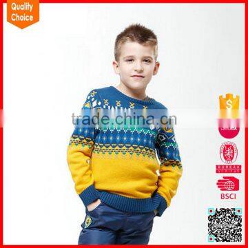 Hot selling fashion knitted 2016 boys crew neck cotton sweater