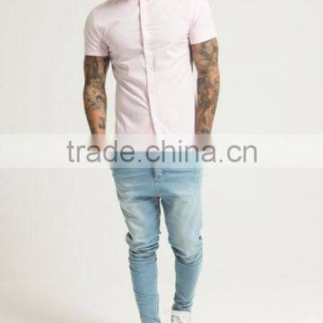 Mens High Quality Pink Shirts Slim Fit Shirts Short Sleeves Shirts for Sale photo-2