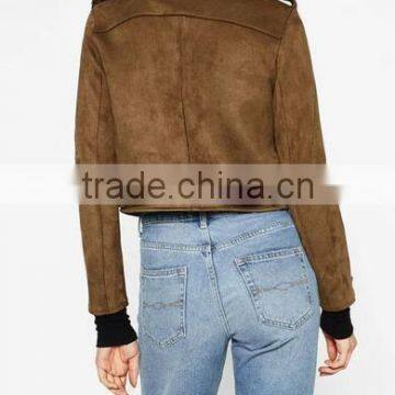 Runwaylover EY1066C 2016 New Fashion Short Women Suede Fabric Basic Jacket photo-2