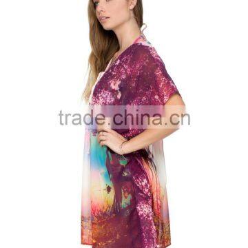 Relaxed Fit Lace v Neck Lakeside Print Kaftan Women Kaftan Dress photo-6