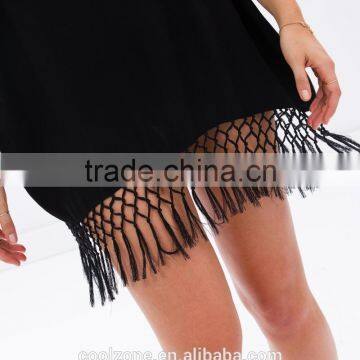 Women Oversized v Neck Coverup Sexy Kaftan With Fringe photo-5