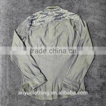 Dark Blue Men's Contrast Fitted Button Denim Shirts photo-2