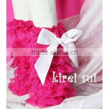 Girls Hot Pink Lace Petti Warmers with White Bow LM5B7
