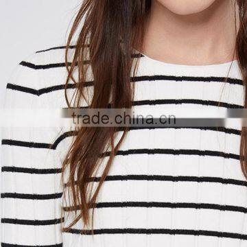 Ladies Black and White Striped Computer Knitted Striped Sweater With Hihg Quality photo-6